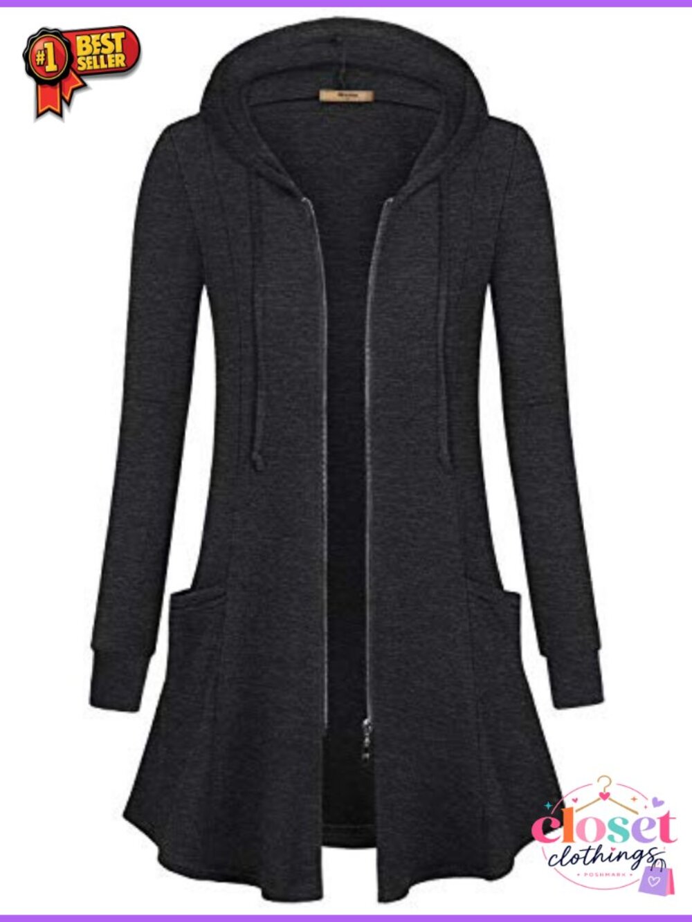 Womens Long Zip Up Hoodie Jacket Lightweight Tunic Cardigan Sweatshirt